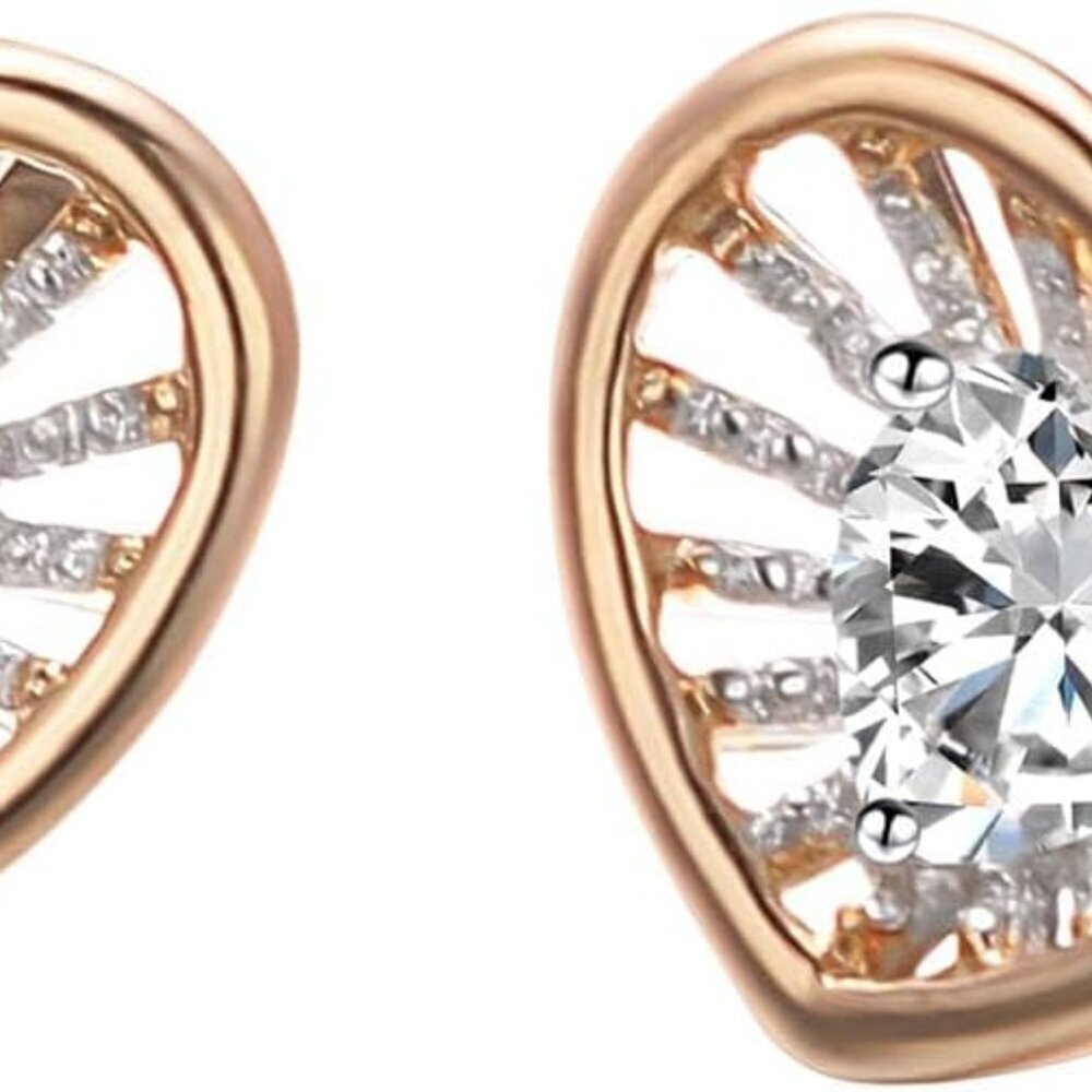 Sterling Silver 925 Heart Stud Earrings with Cubic Zirconia, White Gold Plated f